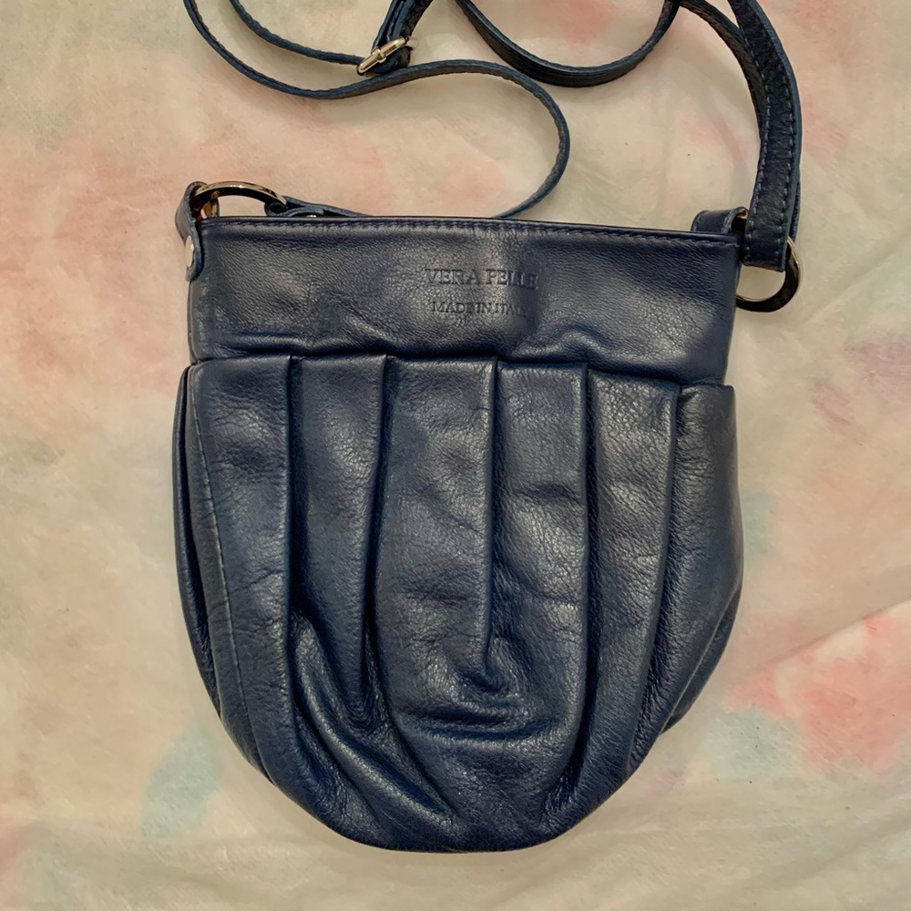 Vera Pelle Italian Leather Navy Crossbody Purse